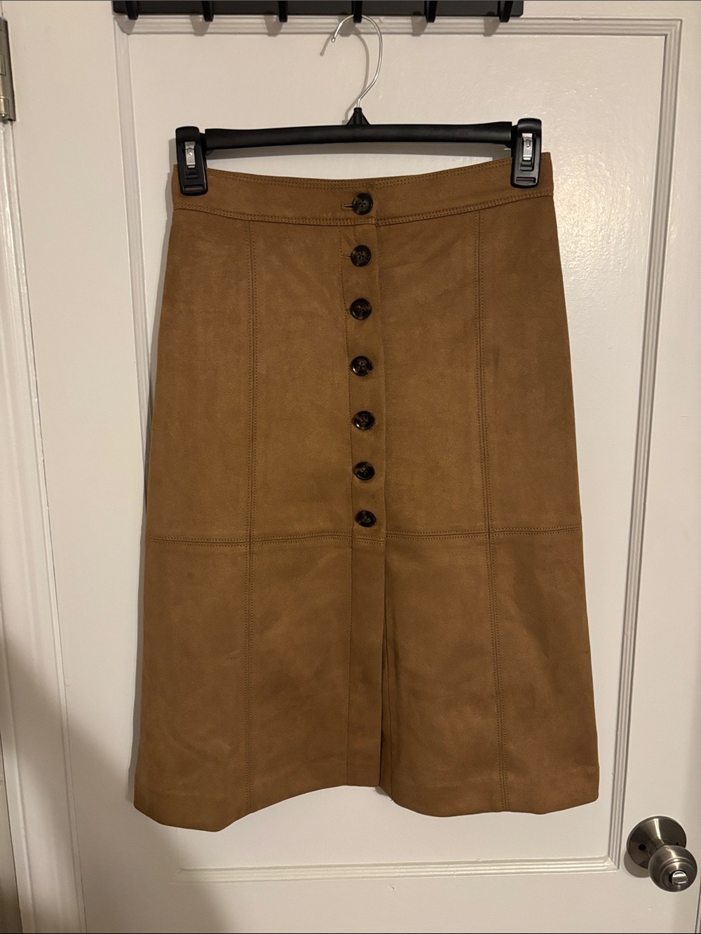 Ann Taylor Camel Faux Suede A-Line Skirt with Button Front